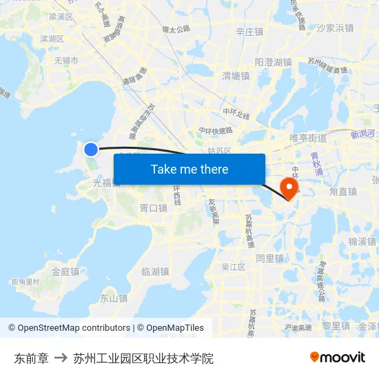 东前章 to 苏州工业园区职业技术学院 map