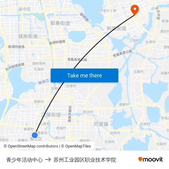 青少年活动中心 to 苏州工业园区职业技术学院 map