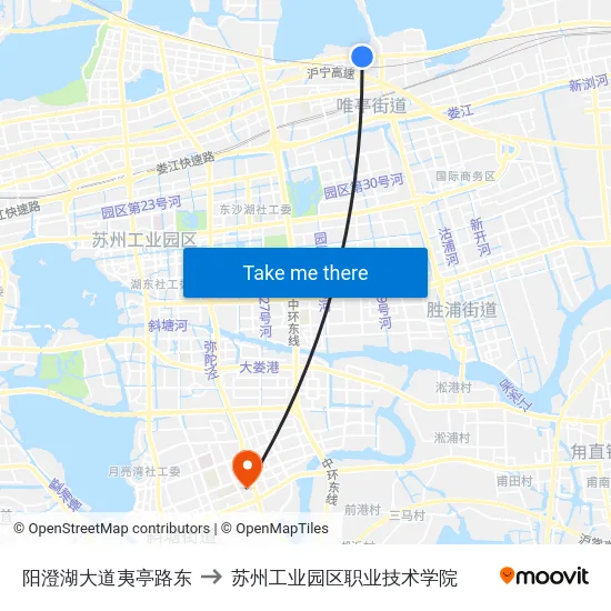 阳澄湖大道夷亭路东 to 苏州工业园区职业技术学院 map