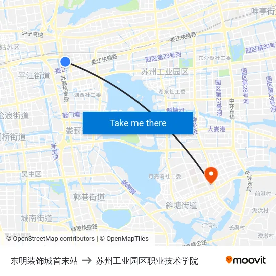 东明装饰城首末站 to 苏州工业园区职业技术学院 map