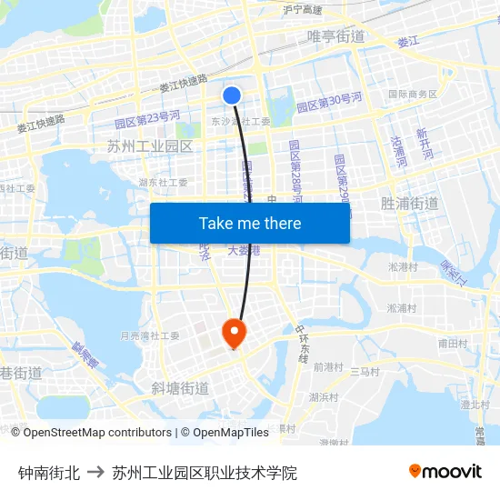 钟南街北 to 苏州工业园区职业技术学院 map