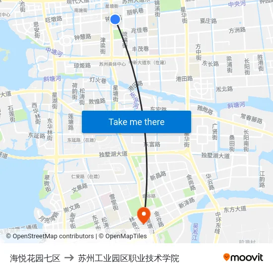 海悦花园七区 to 苏州工业园区职业技术学院 map