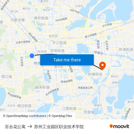 百合花公寓 to 苏州工业园区职业技术学院 map