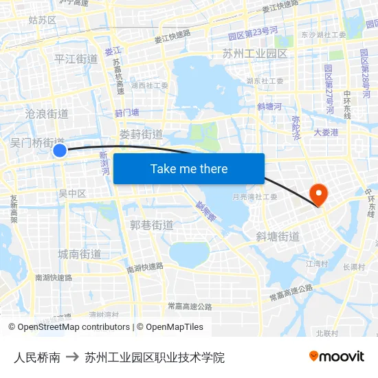 人民桥南 to 苏州工业园区职业技术学院 map