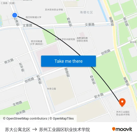 苏大公寓北区 to 苏州工业园区职业技术学院 map