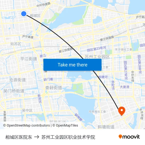 相城区医院东 to 苏州工业园区职业技术学院 map