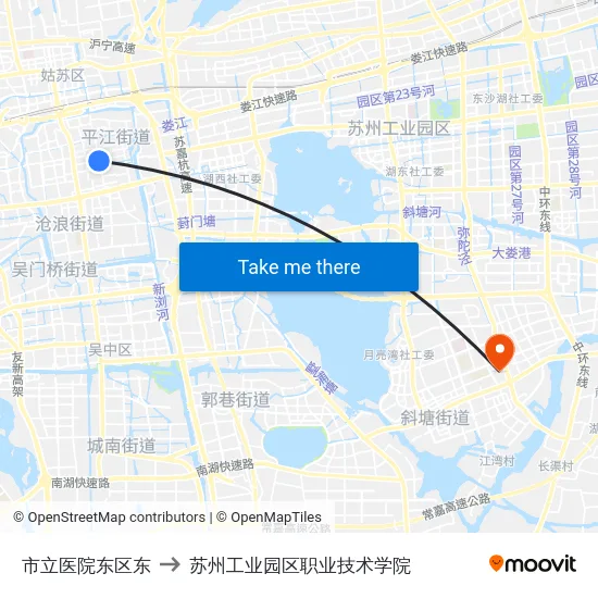 市立医院东区东 to 苏州工业园区职业技术学院 map
