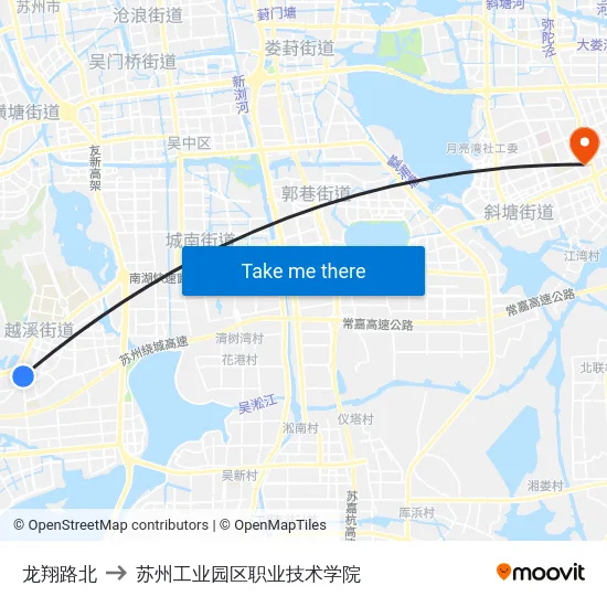 龙翔路北 to 苏州工业园区职业技术学院 map