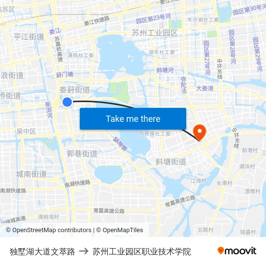 独墅湖大道文萃路 to 苏州工业园区职业技术学院 map