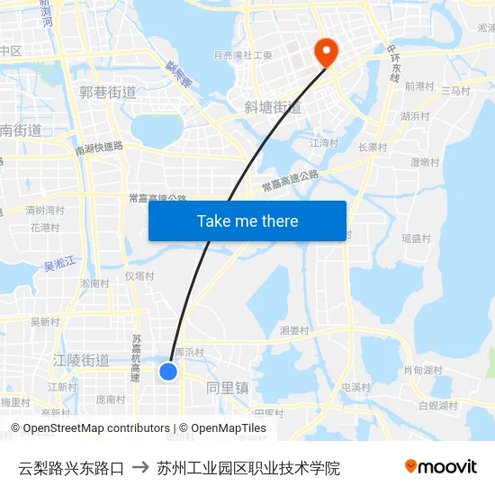 云梨路兴东路口 to 苏州工业园区职业技术学院 map