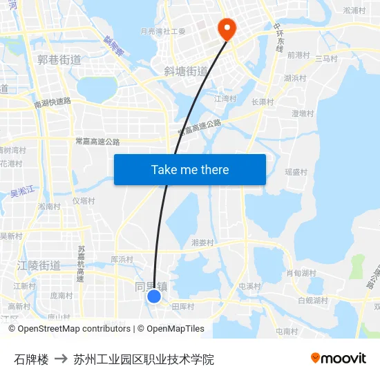 石牌楼 to 苏州工业园区职业技术学院 map
