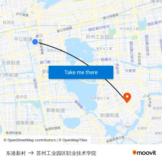 东港新村 to 苏州工业园区职业技术学院 map