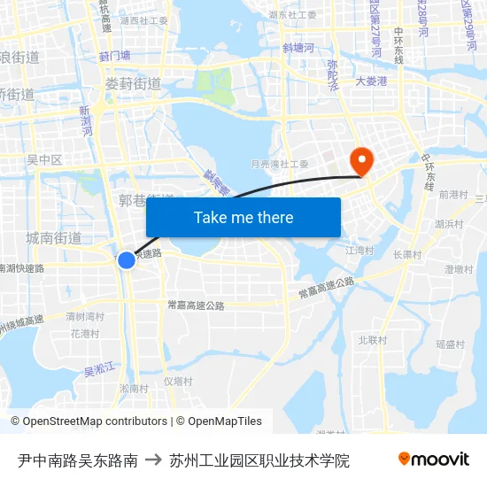 尹中南路吴东路南 to 苏州工业园区职业技术学院 map