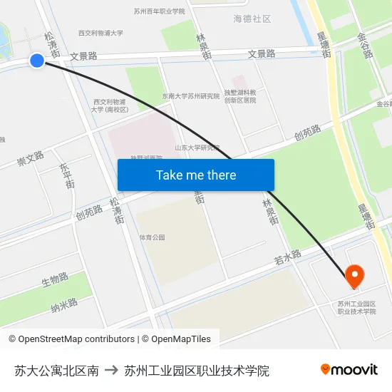 苏大公寓北区南 to 苏州工业园区职业技术学院 map