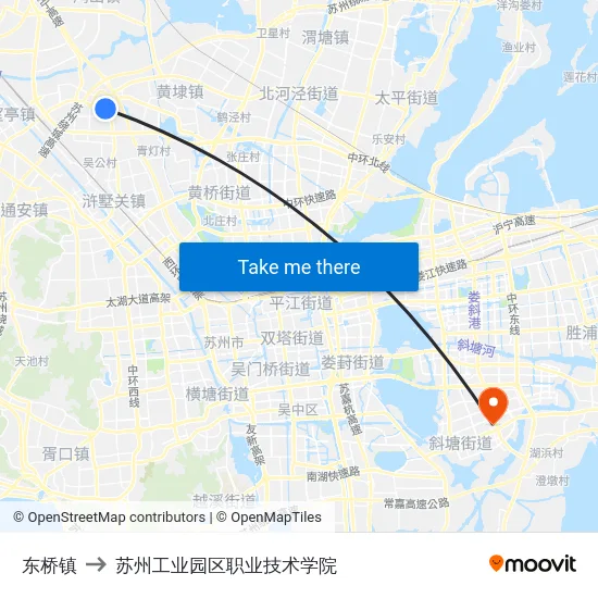 东桥镇 to 苏州工业园区职业技术学院 map
