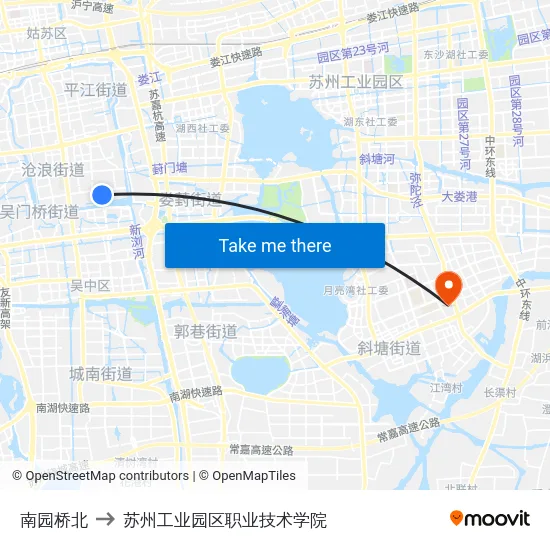 南园桥北 to 苏州工业园区职业技术学院 map