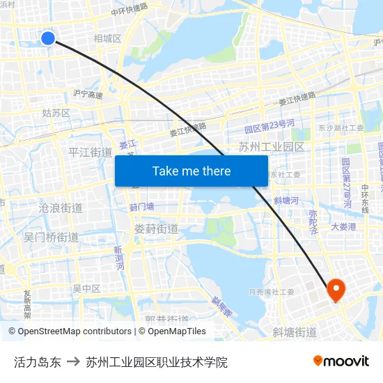 活力岛东 to 苏州工业园区职业技术学院 map