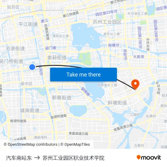 汽车南站东 to 苏州工业园区职业技术学院 map