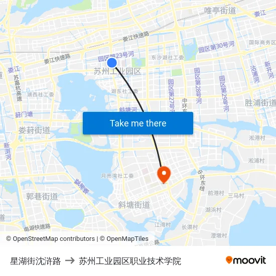 星湖街沈浒路 to 苏州工业园区职业技术学院 map