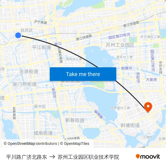 平川路广济北路东 to 苏州工业园区职业技术学院 map