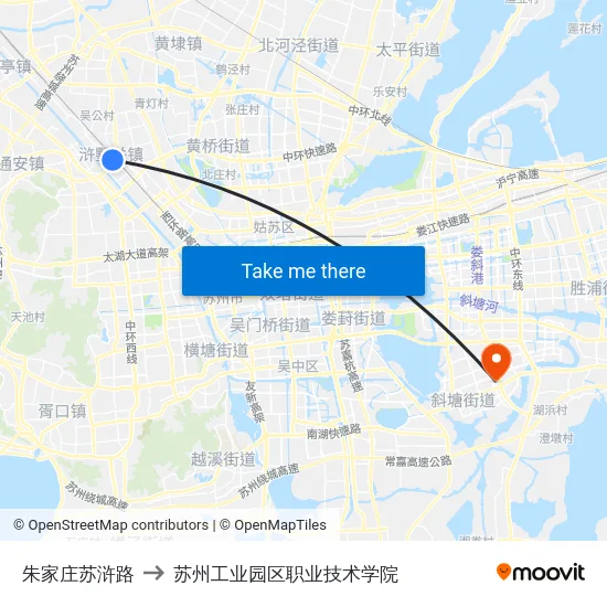 朱家庄苏浒路 to 苏州工业园区职业技术学院 map
