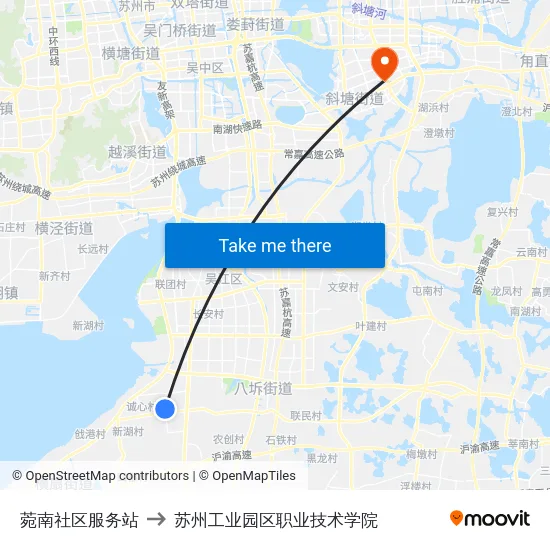 菀南社区服务站 to 苏州工业园区职业技术学院 map