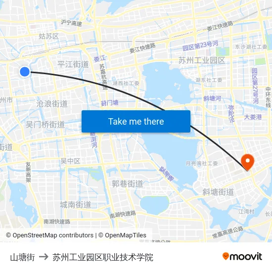 山塘街 to 苏州工业园区职业技术学院 map