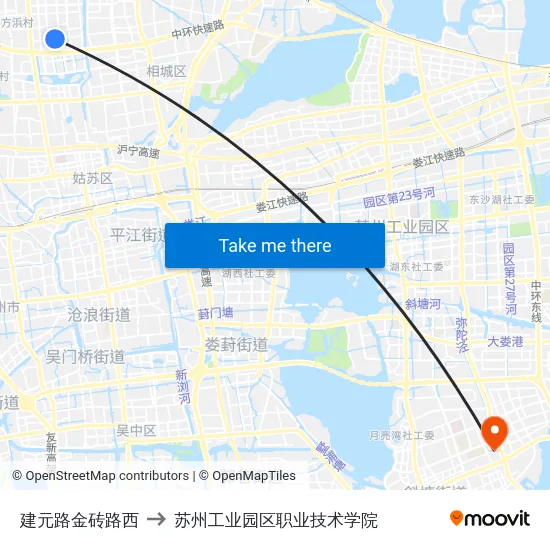 建元路金砖路西 to 苏州工业园区职业技术学院 map