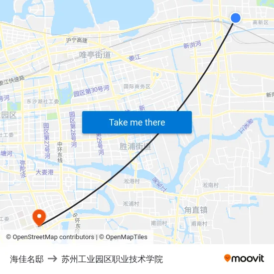 海佳名邸 to 苏州工业园区职业技术学院 map