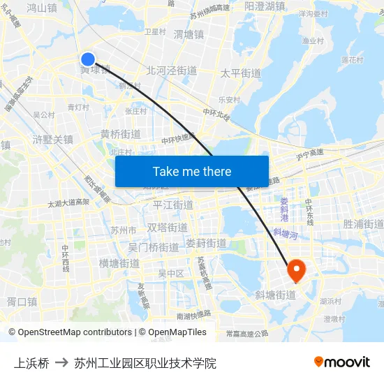 上浜桥 to 苏州工业园区职业技术学院 map