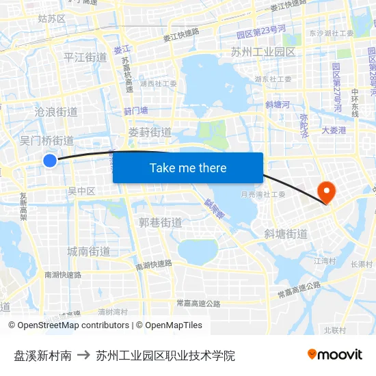 盘溪新村南 to 苏州工业园区职业技术学院 map