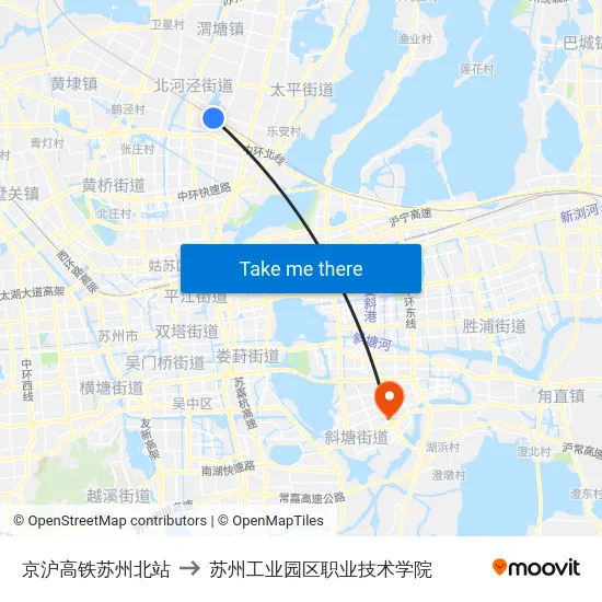 京沪高铁苏州北站 to 苏州工业园区职业技术学院 map