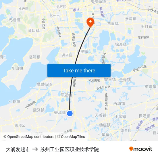 大润发超市 to 苏州工业园区职业技术学院 map