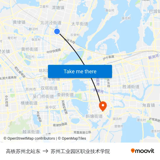 高铁苏州北站东 to 苏州工业园区职业技术学院 map