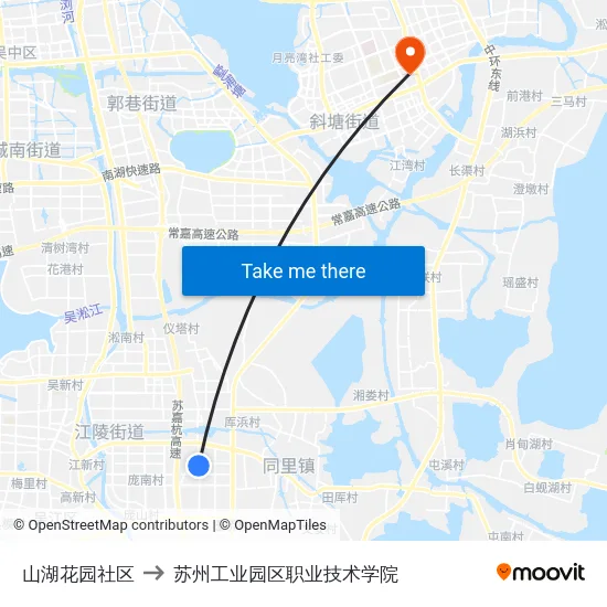 山湖花园社区 to 苏州工业园区职业技术学院 map