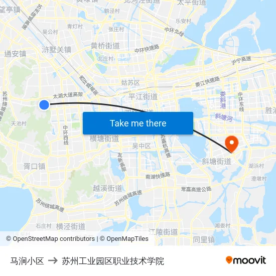 马涧小区 to 苏州工业园区职业技术学院 map