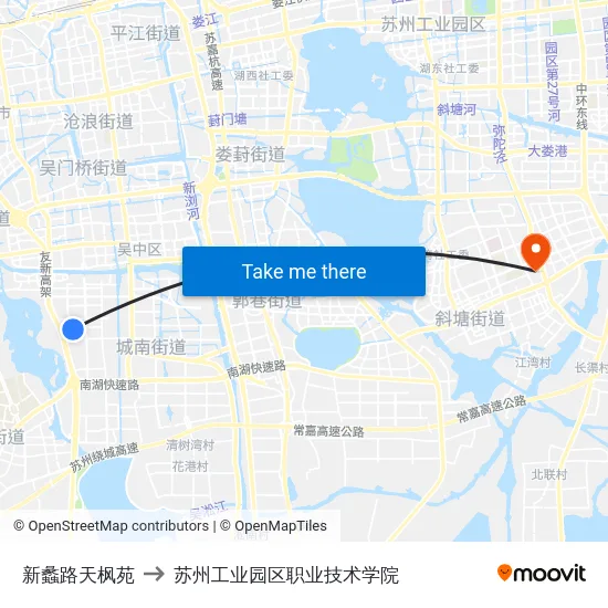 新蠡路天枫苑 to 苏州工业园区职业技术学院 map