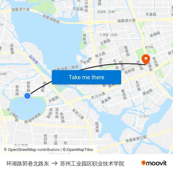 环湖路郭巷北路东 to 苏州工业园区职业技术学院 map