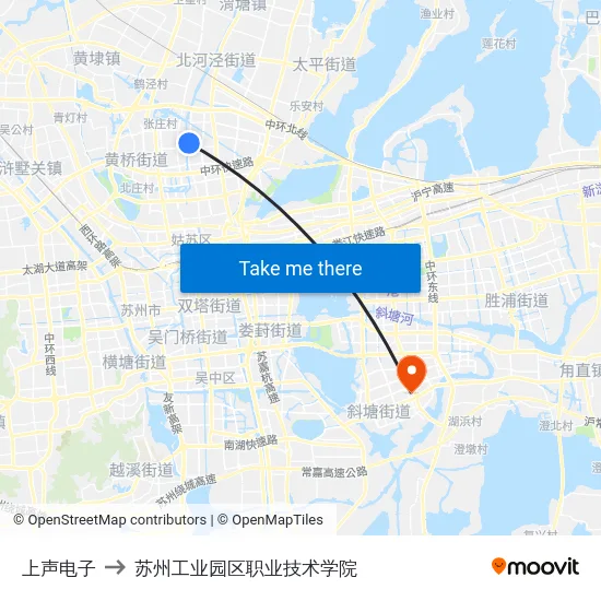 上声电子 to 苏州工业园区职业技术学院 map