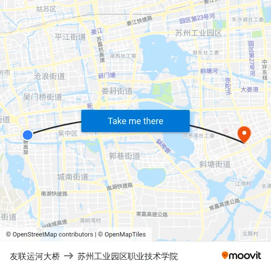 友联运河大桥 to 苏州工业园区职业技术学院 map