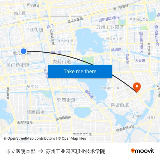 市立医院本部 to 苏州工业园区职业技术学院 map
