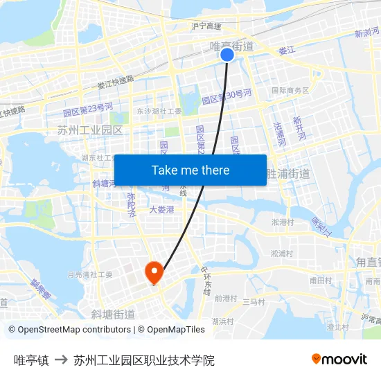 唯亭镇 to 苏州工业园区职业技术学院 map