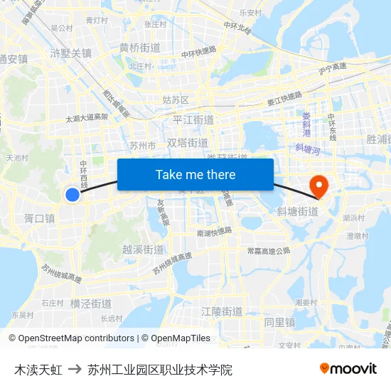 木渎天虹 to 苏州工业园区职业技术学院 map