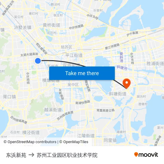 东浜新苑 to 苏州工业园区职业技术学院 map