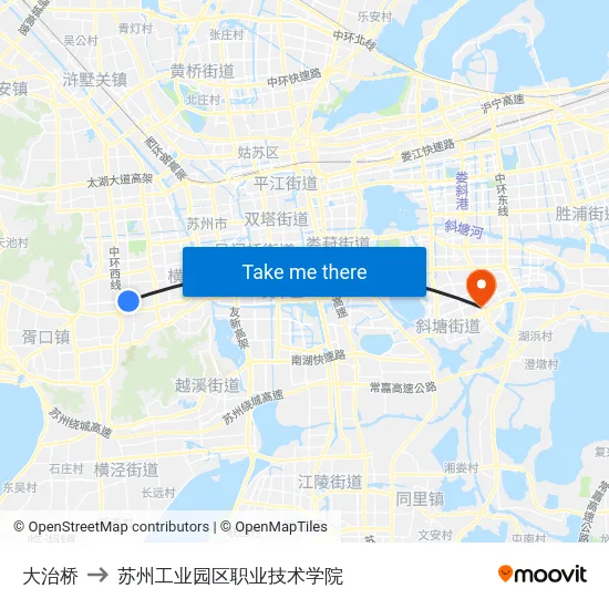 大治桥 to 苏州工业园区职业技术学院 map