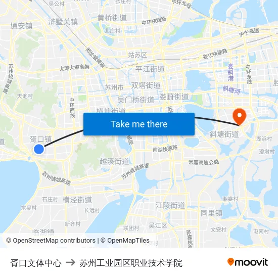 胥口文体中心 to 苏州工业园区职业技术学院 map