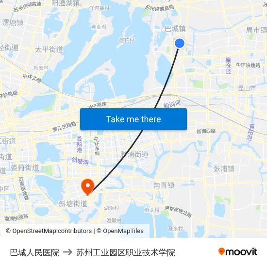 巴城人民医院 to 苏州工业园区职业技术学院 map