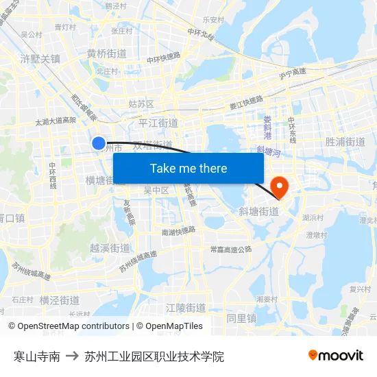 寒山寺南 to 苏州工业园区职业技术学院 map