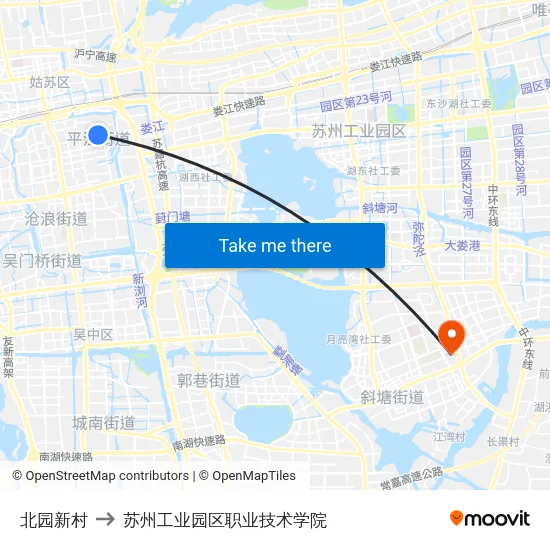 北园新村 to 苏州工业园区职业技术学院 map