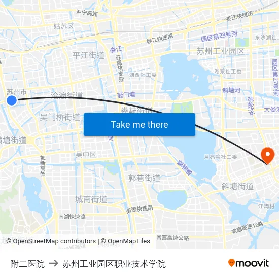 附二医院 to 苏州工业园区职业技术学院 map